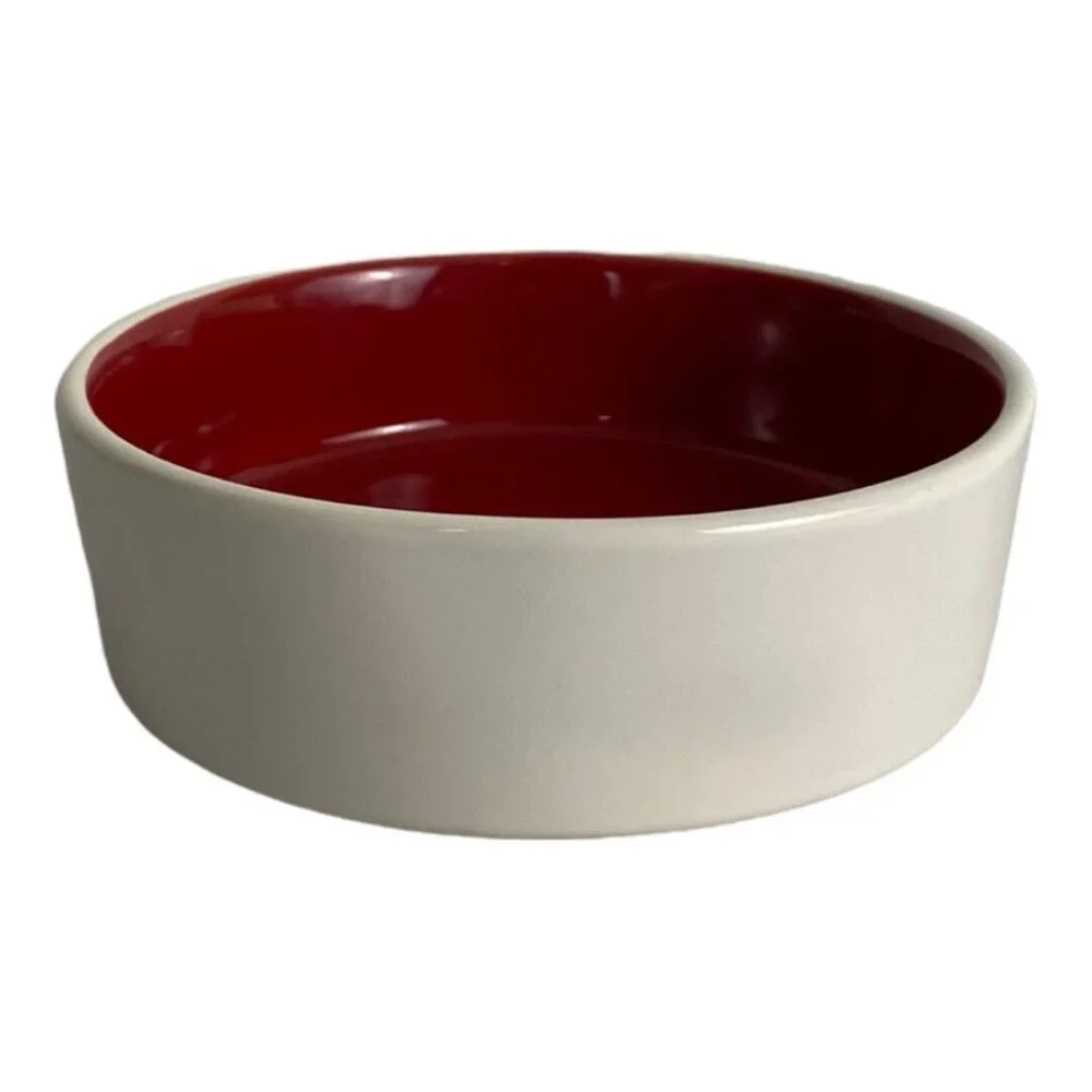Rae Dunn MERRY CATMAS Cat Food Water Dish Red White 5